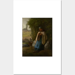 Shepherdess Seated on a Rock - Jean-François Millet Posters and Art